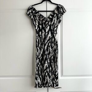 Maggy London Black and White Abstract Midi Dress